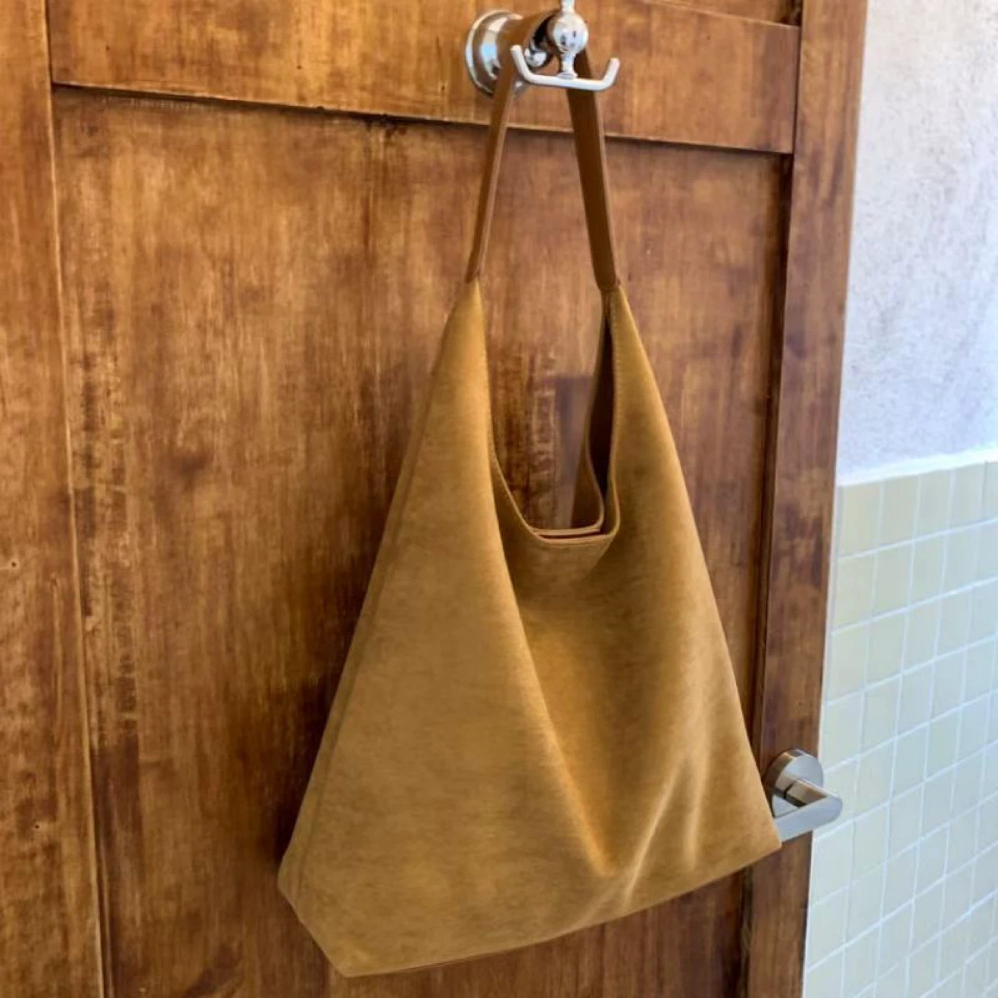 Tan Suede Hobo Bag with Matching Pouch - photo 2