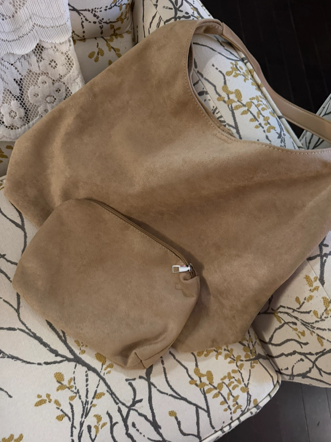 Tan Suede Hobo Bag with Matching Pouch - photo 3