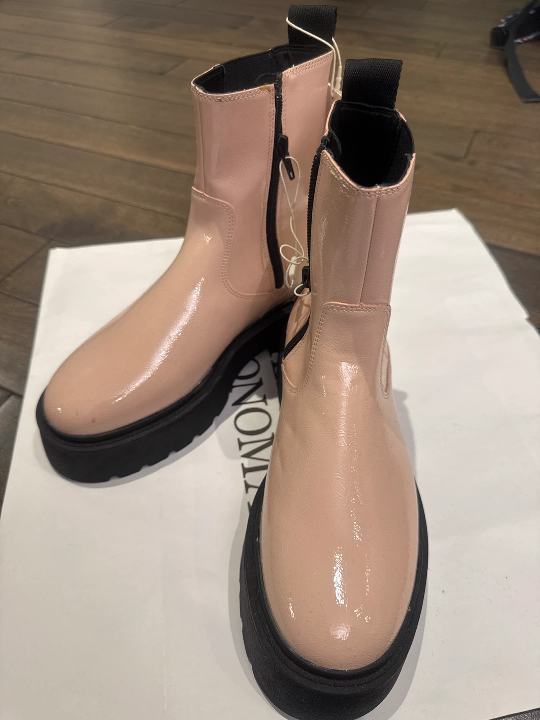 Zara Pink Patent Chelsea Boots - Size 38