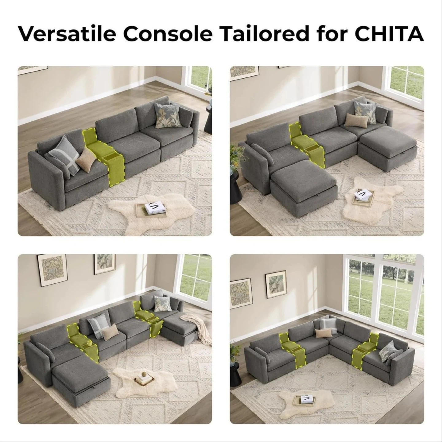 Grey Fabric Console with Built-in Charging - CHITA - photo 3