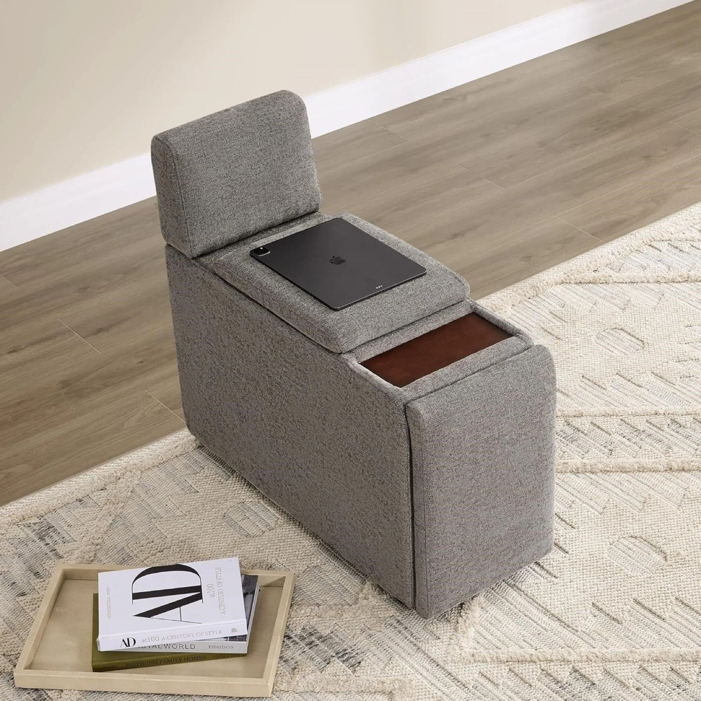 Grey Fabric Console with Built-in Charging - CHITA