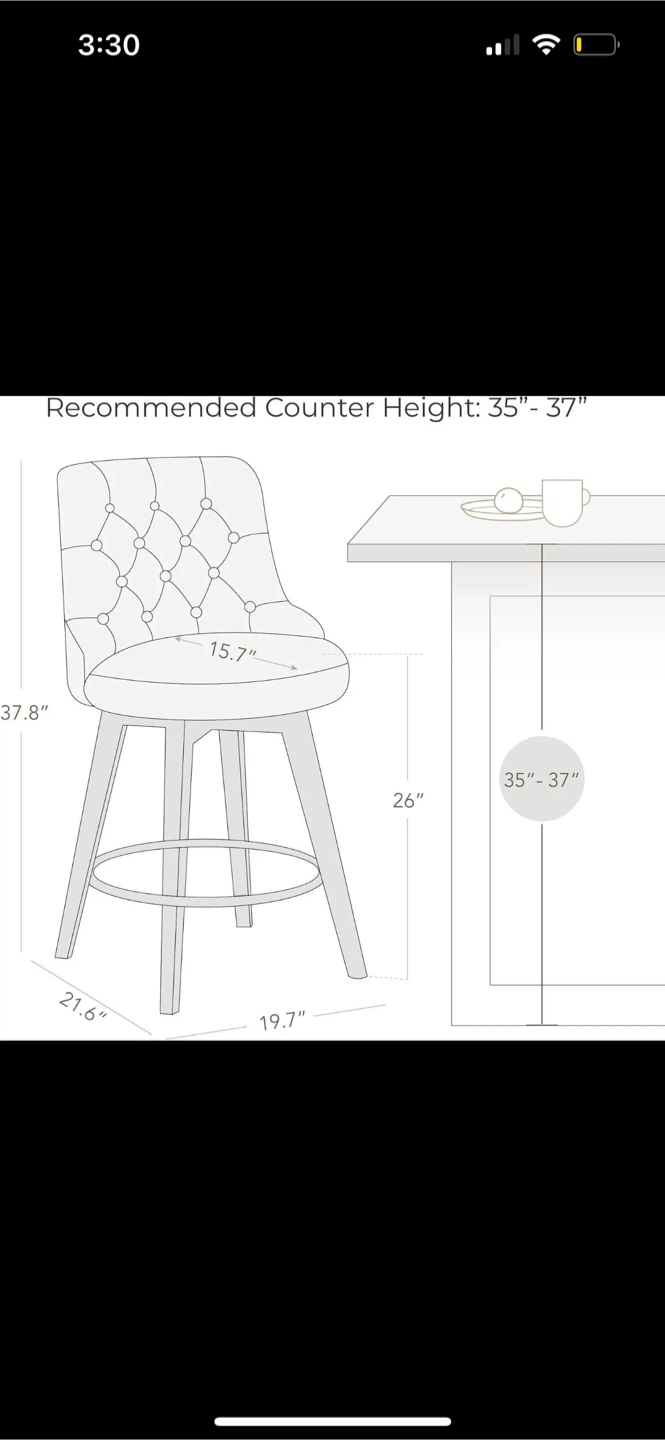 2 pcs- Dark Blue Tufted Swivel Counter Height Bar Stool - photo 2