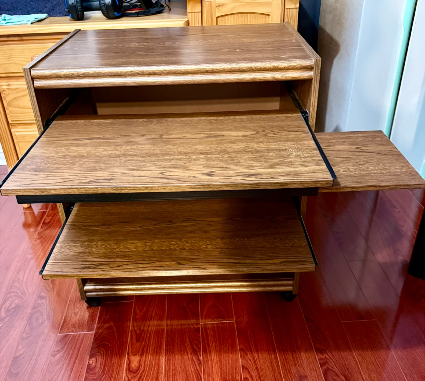 Wood Media Console Stand with Shelves and Wheels - photo 3