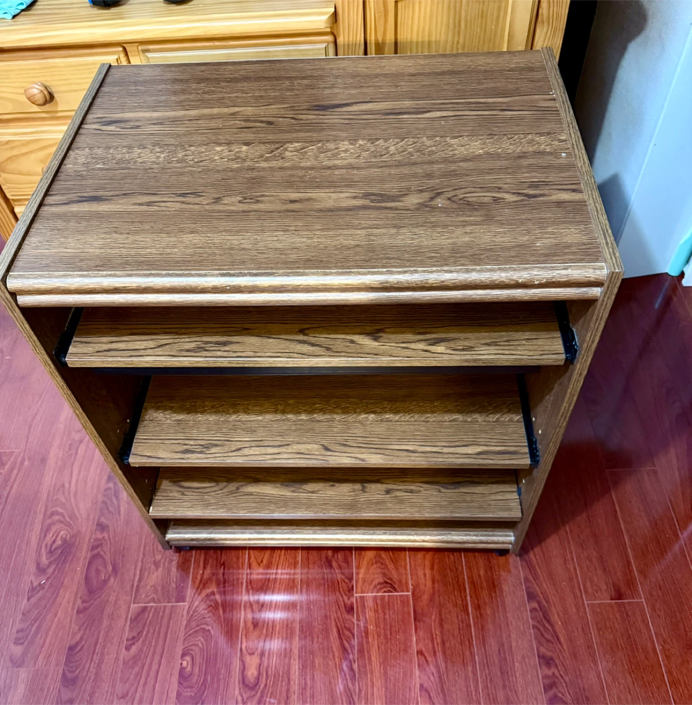 Wood Media Console Stand with Shelves and Wheels - photo 2