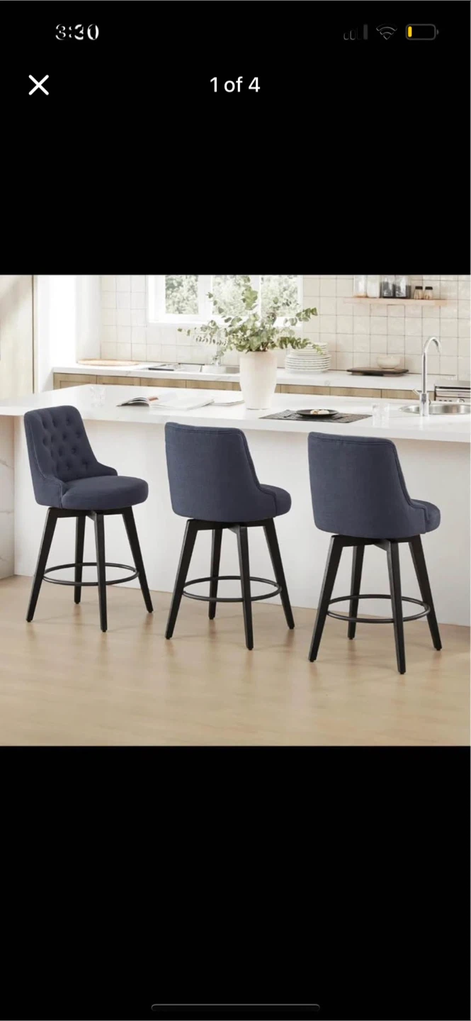 2 pcs- Dark Blue Tufted Swivel Counter Height Bar Stool