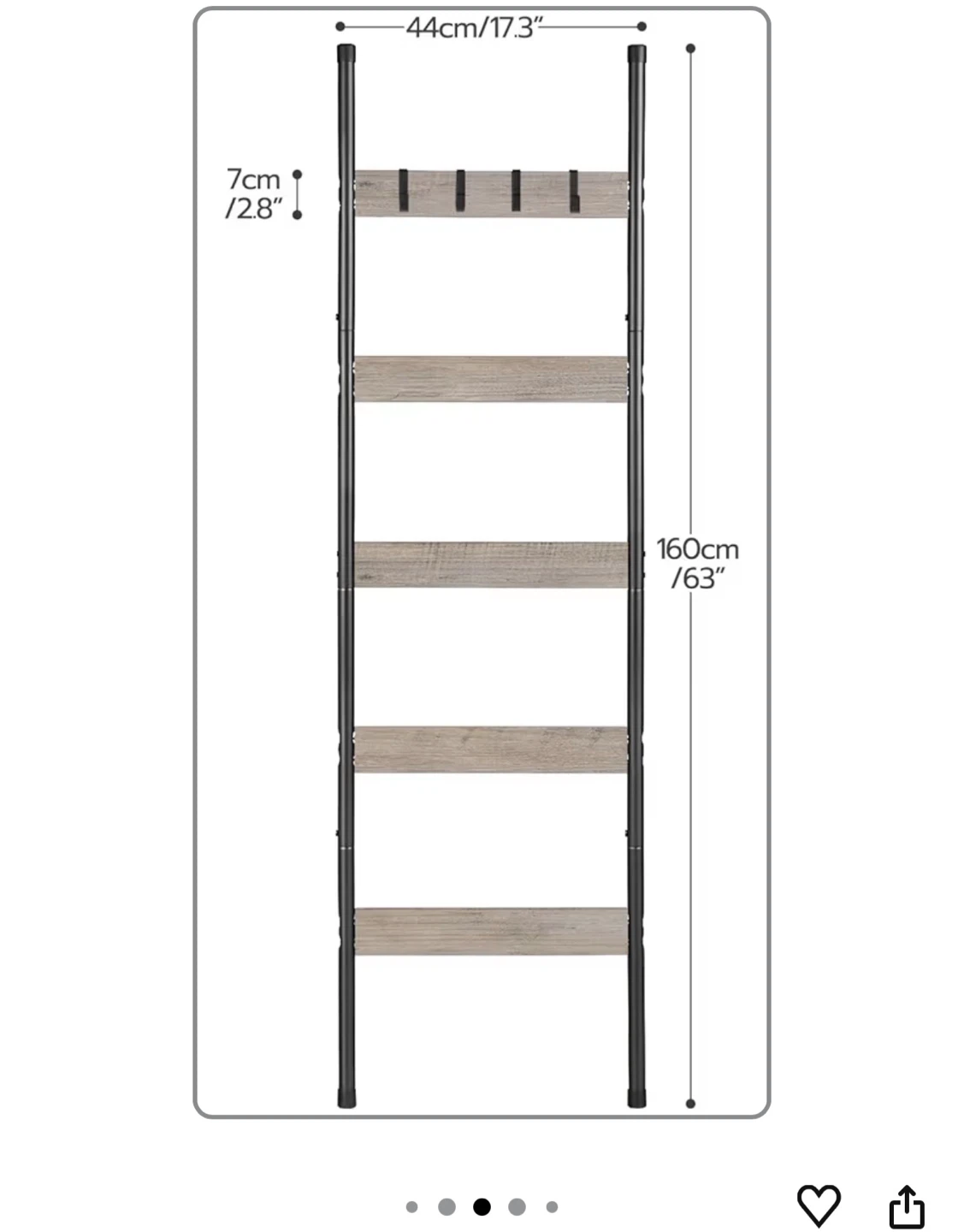 NEW-Ladder Shelf with 5 Shelves and 4 Hooks - photo 4