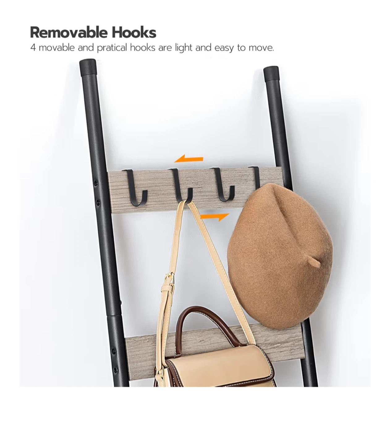 NEW-Ladder Shelf with 5 Shelves and 4 Hooks - photo 2