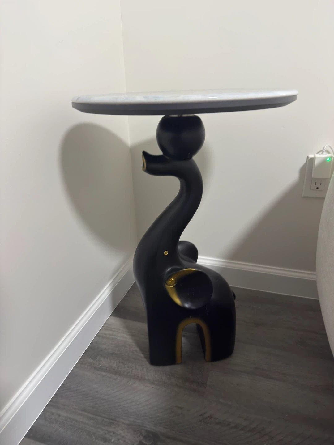 Black Elephant Side Table with Marble Top