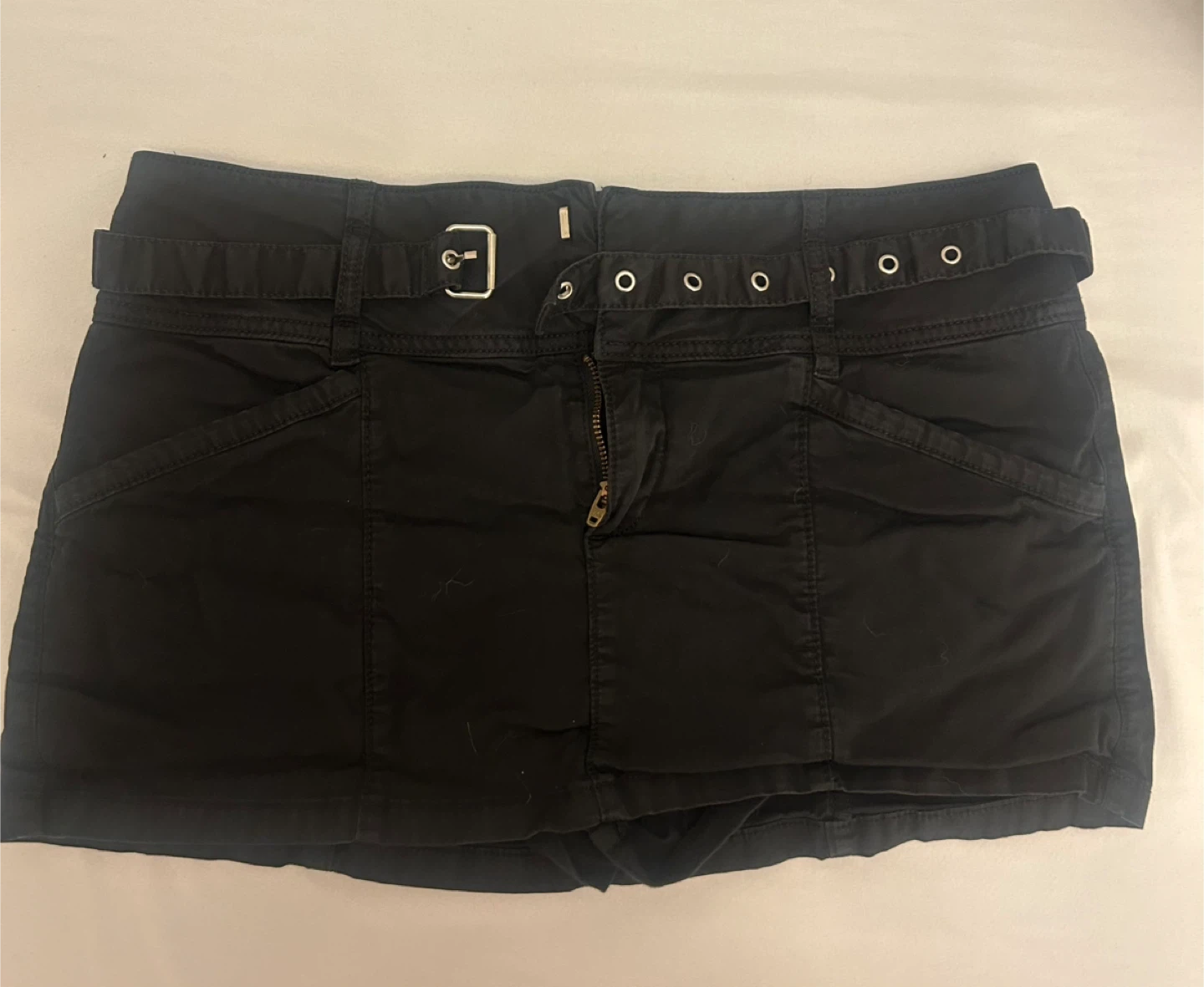 Garage Black Mini Skirt with Buckle Detail