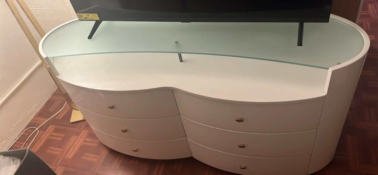 White Curved Dresser with Glass Top