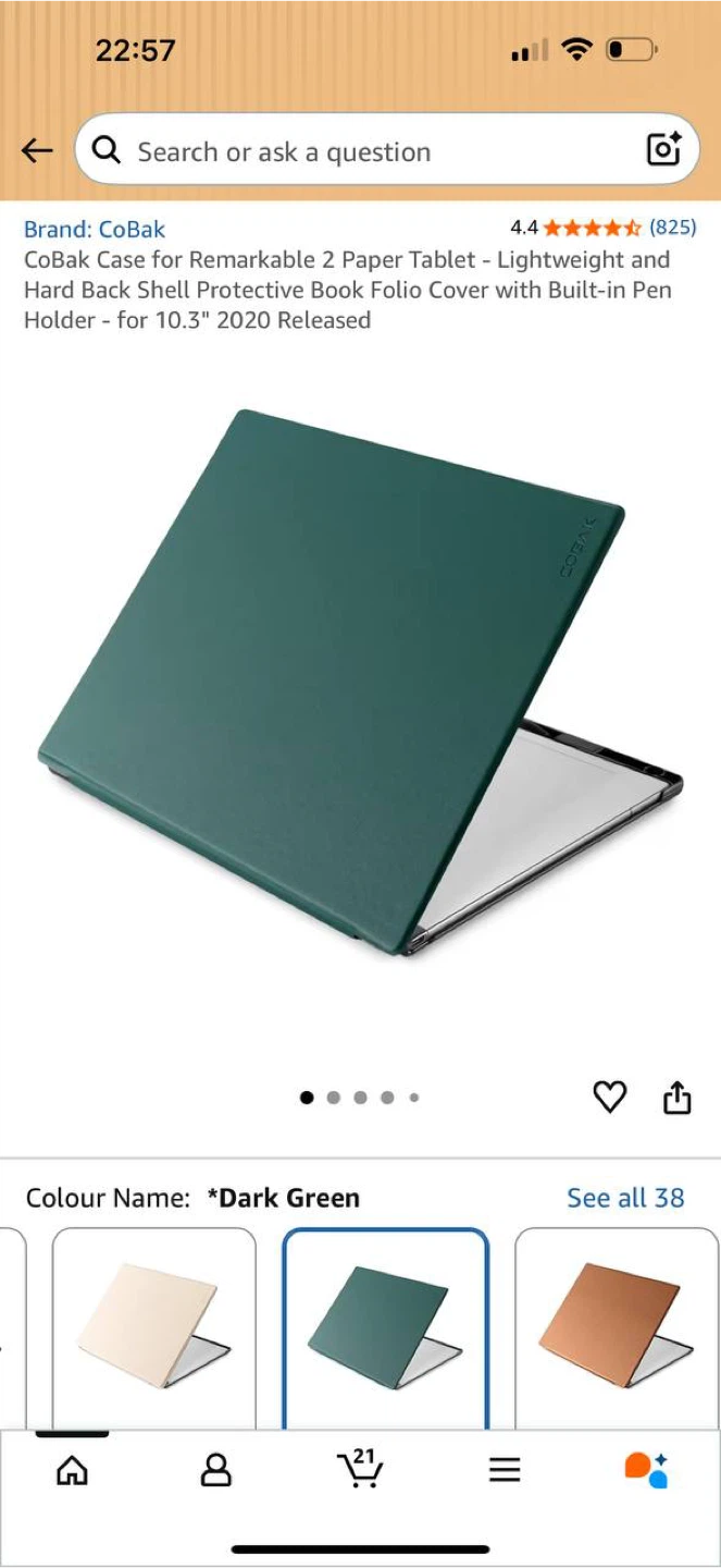 CoBak Case for reMarkable 2 Tablet (10.3”) – Dark Green