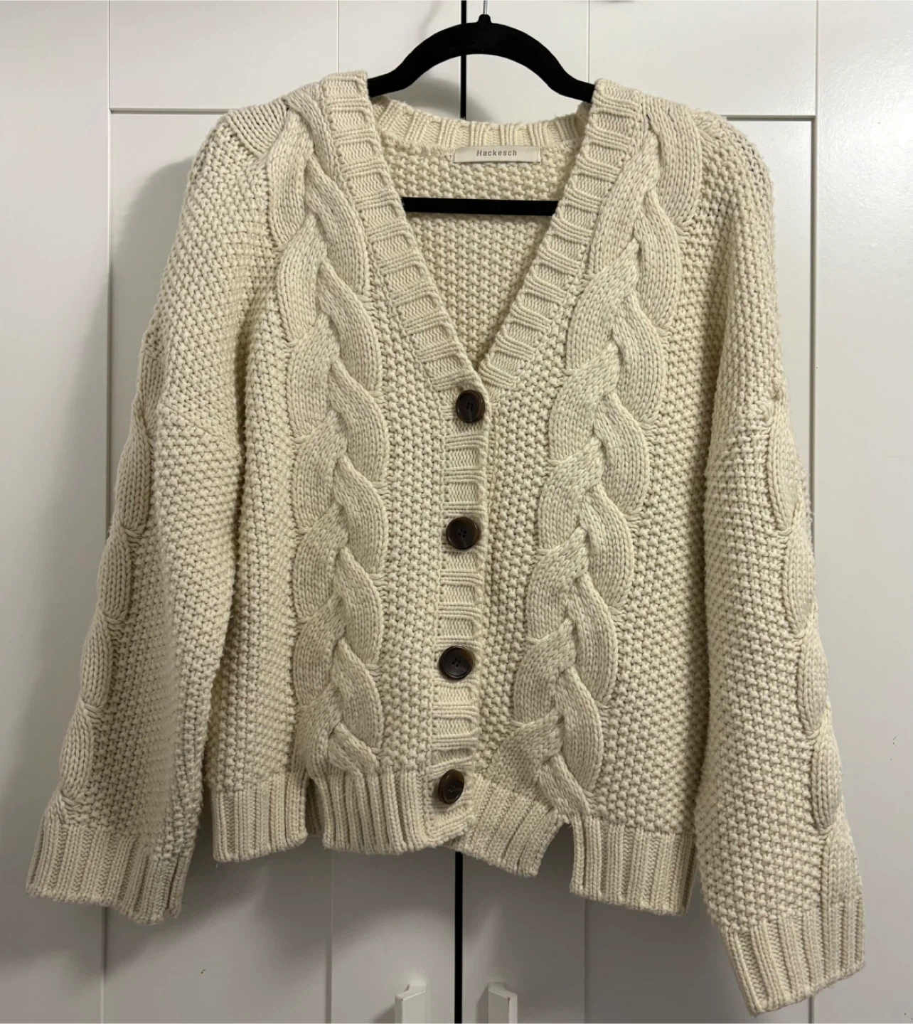 Hackesch Cream Button Cardigan Sweater