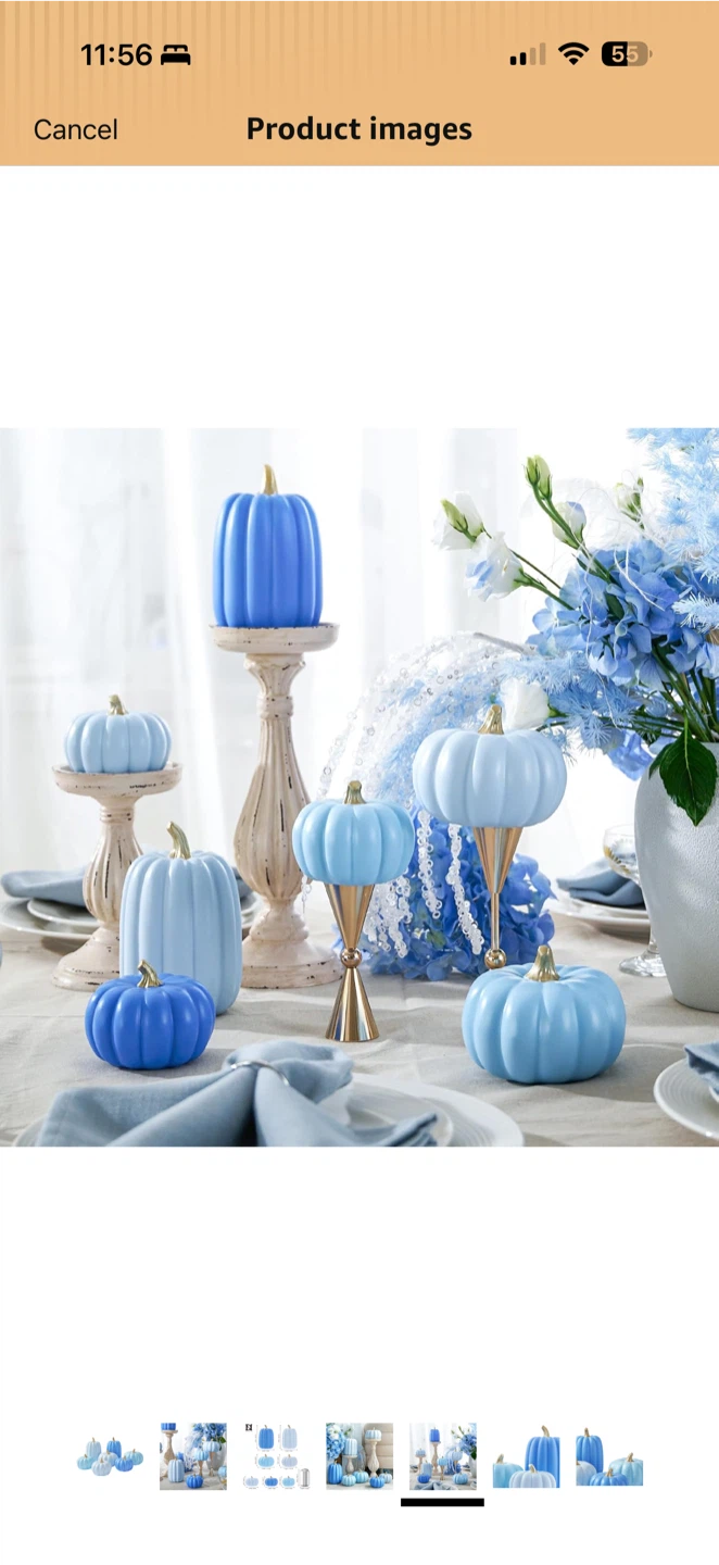 Decorative Pumpkin Set – Blue Fall Table Decor – 7 Pieces - photo 4