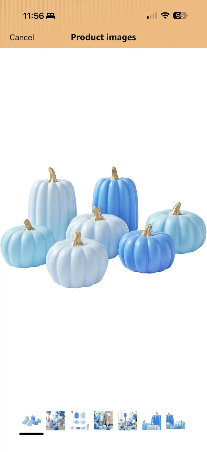 Decorative Pumpkin Set – Blue Fall Table Decor – 7 Pieces