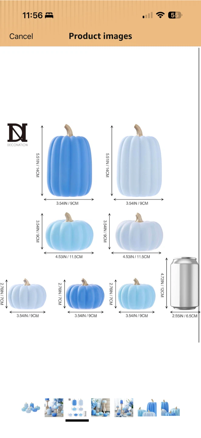 Decorative Pumpkin Set – Blue Fall Table Decor – 7 Pieces - photo 2