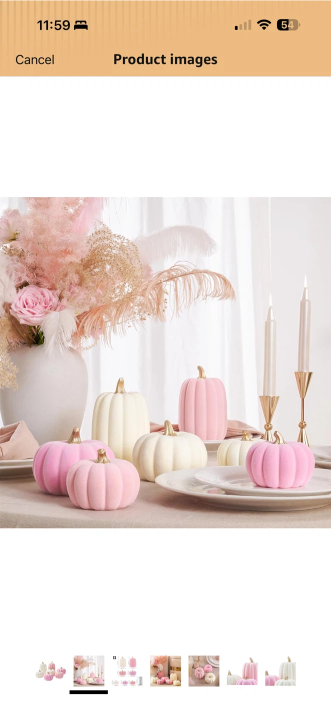 Decorative Pumpkin Set – Pink & Cream Fall Decor – 7 Pieces - photo 2