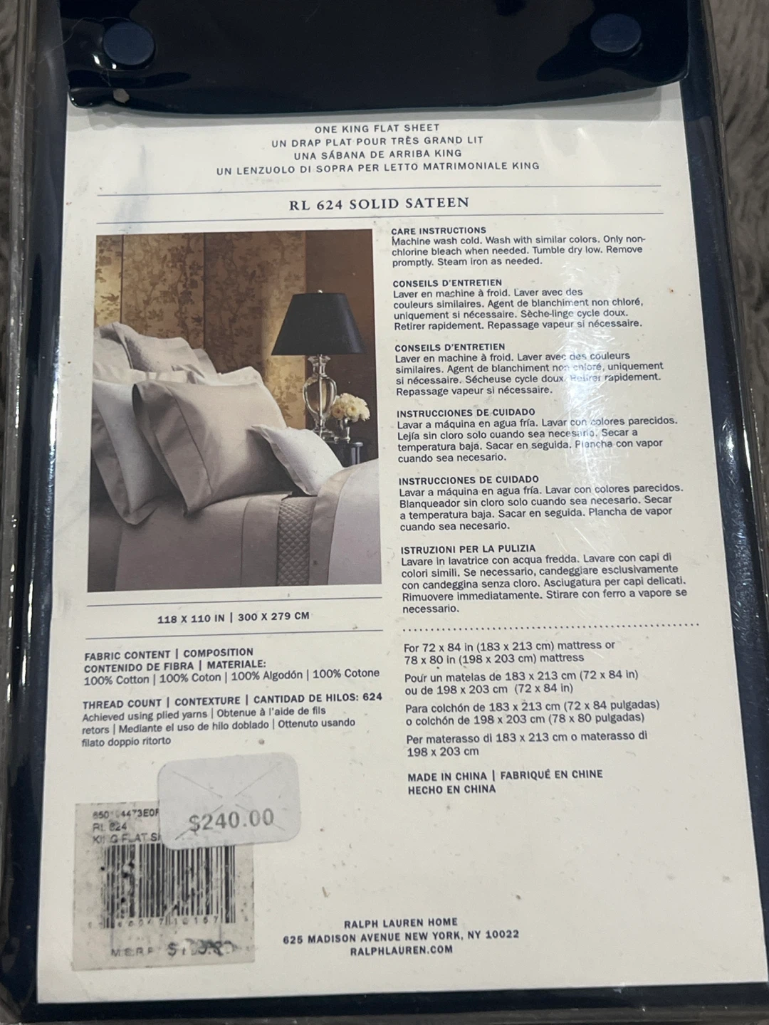 Brand New Ralph Lauren King Flat Sheet - RL 624 Solid Sateen - photo 2