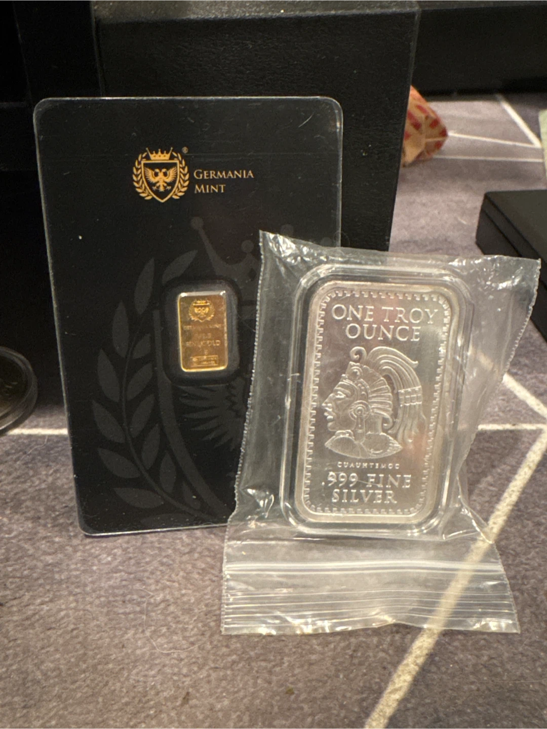 X1 1g gold bar x1oz silver bar