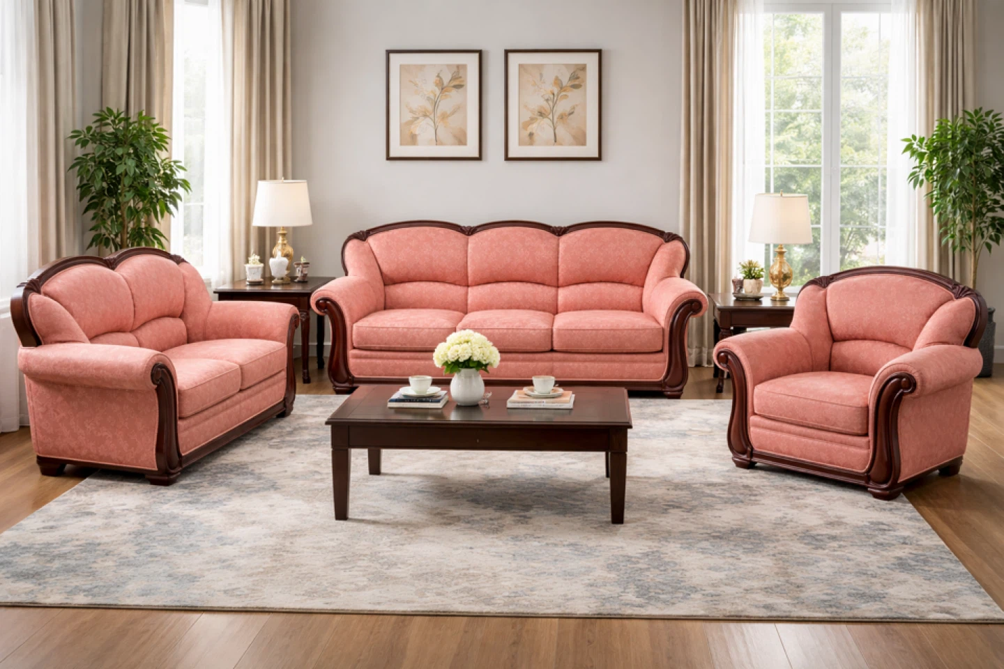 Beautiful 3 Piece Living Room Sofa Set Solid Hardwood Frame
