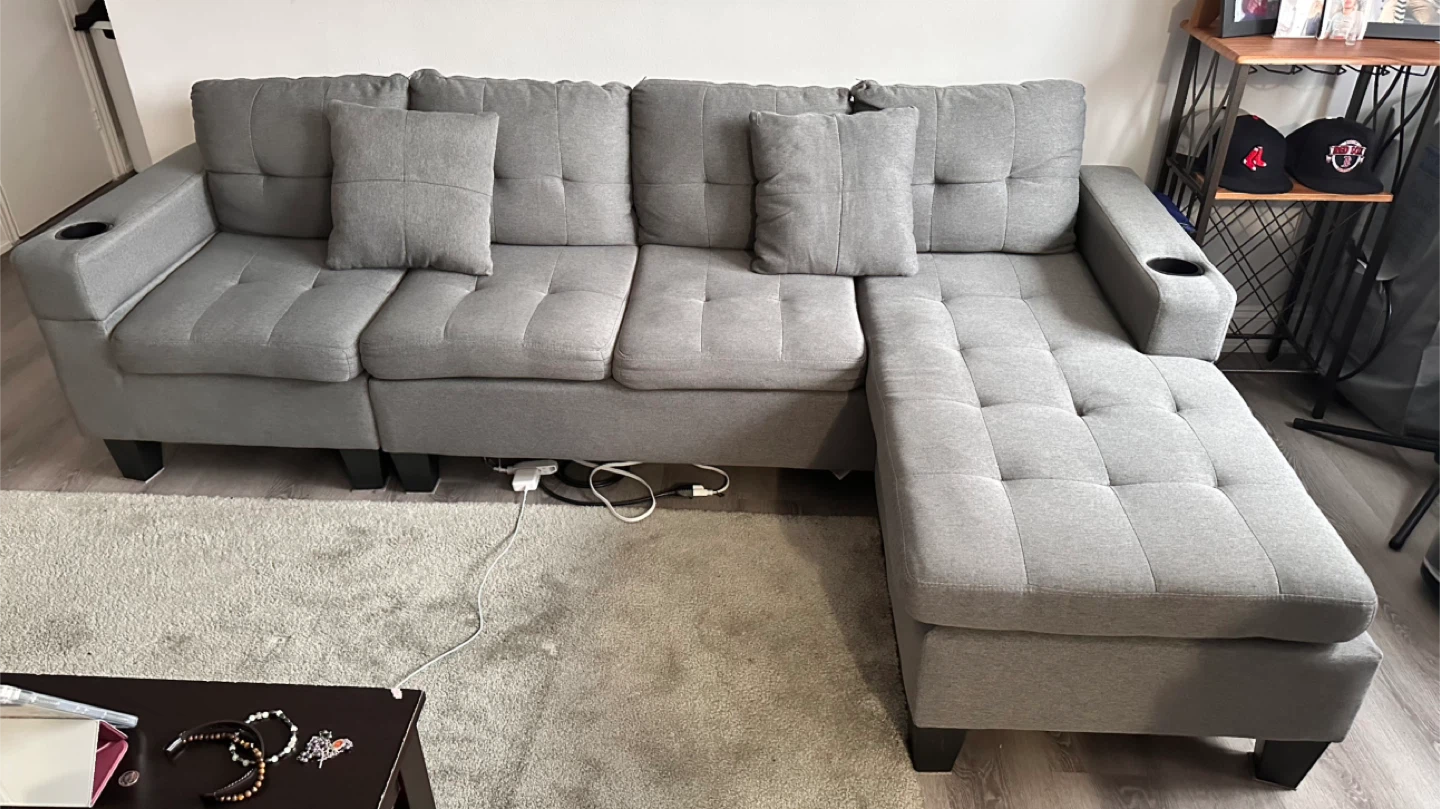 L-Shaped Sectional Sofa with Cup Holders – Excellent Condition - photo 2