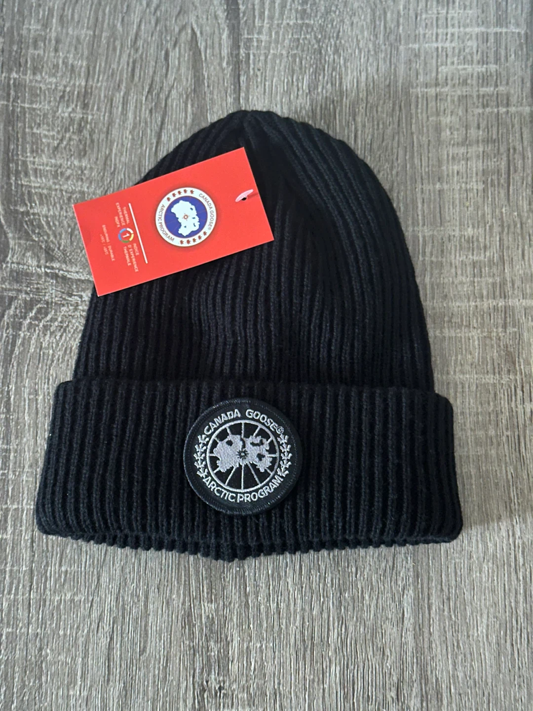 Canada Goose Black Ribbed Beanie Hat
