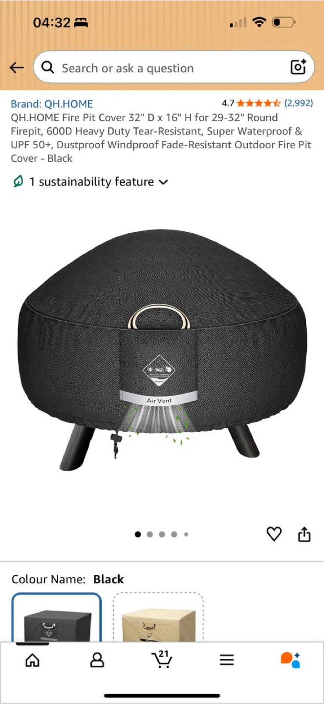 HOME Fire Pit Cover 32” – Heavy Duty Waterproof Outdoor