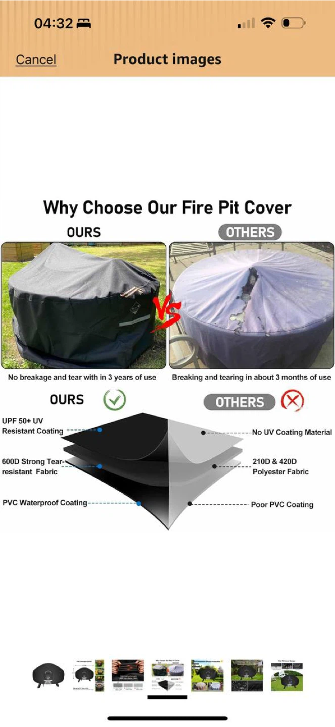 HOME Fire Pit Cover 32” – Heavy Duty Waterproof Outdoor - photo 4