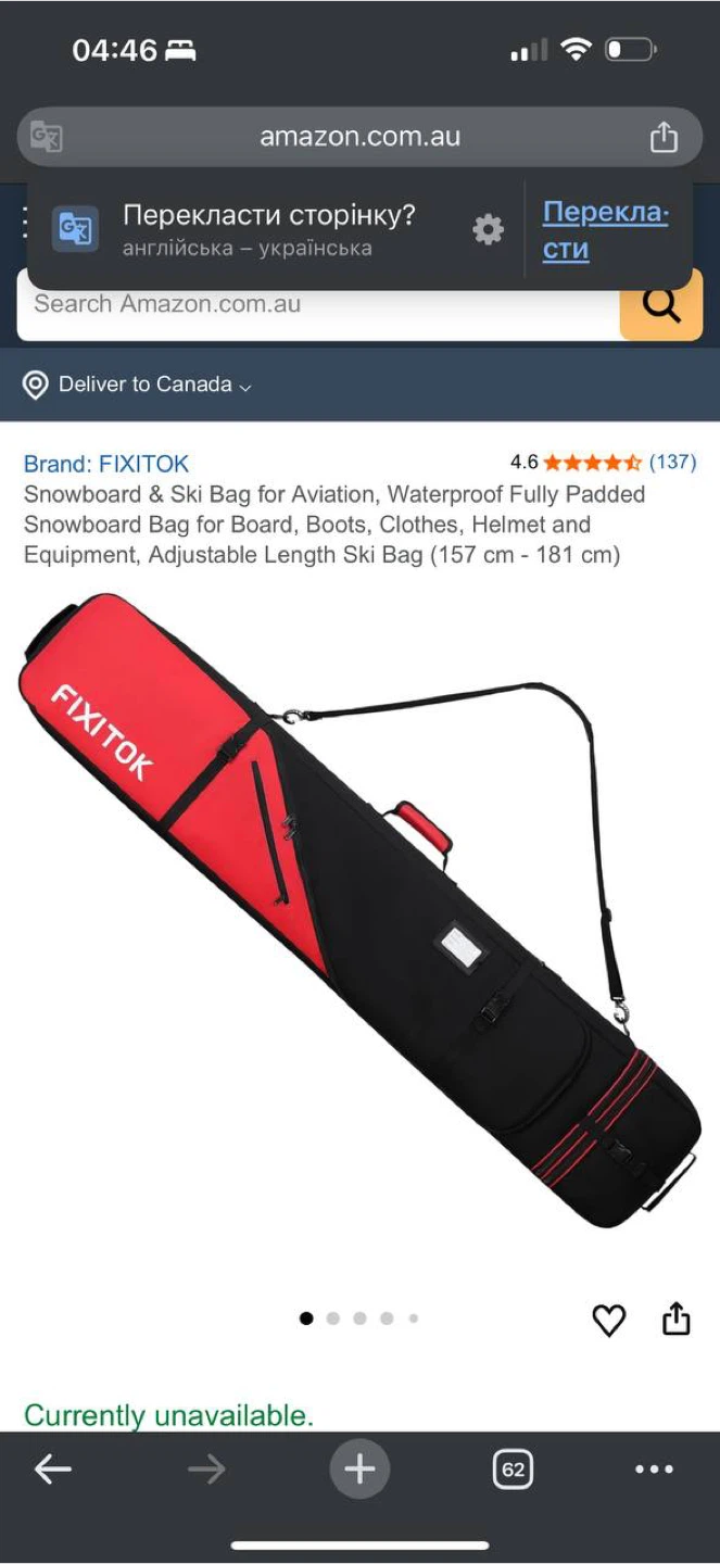 FIXITOK Ski / Snowboard Travel Bag – Padded – Adjustable Length