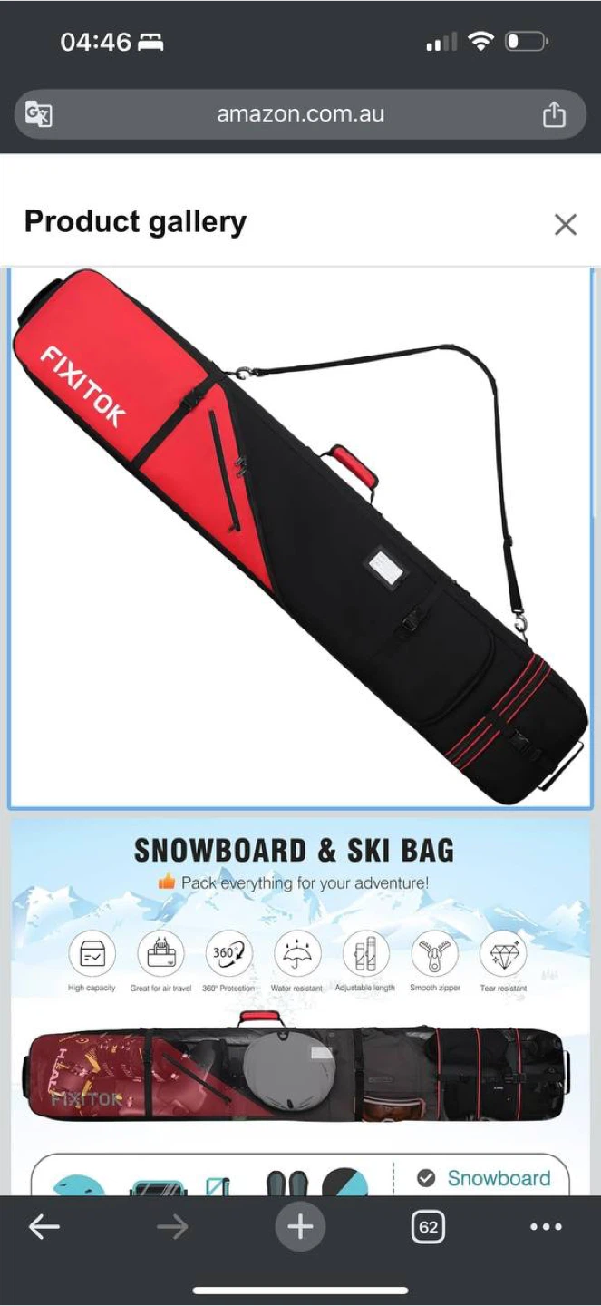 FIXITOK Ski / Snowboard Travel Bag – Padded – Adjustable Length - photo 3