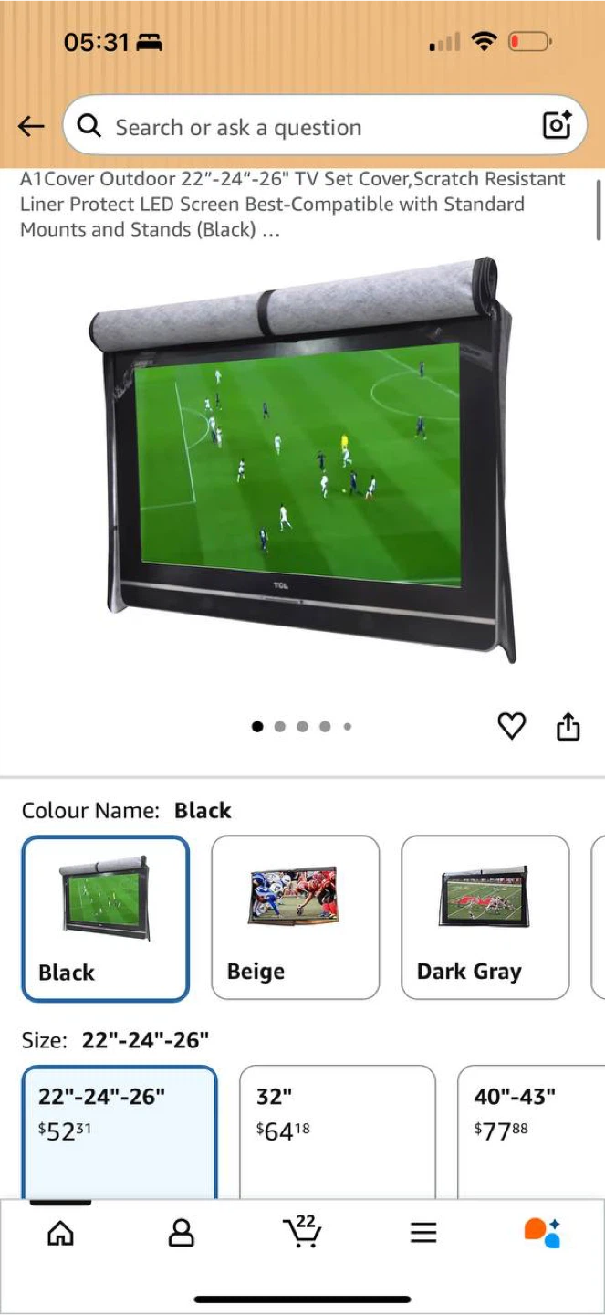 A1Cover Outdoor TV Cover 22”–26” – Weather Resistant – Black