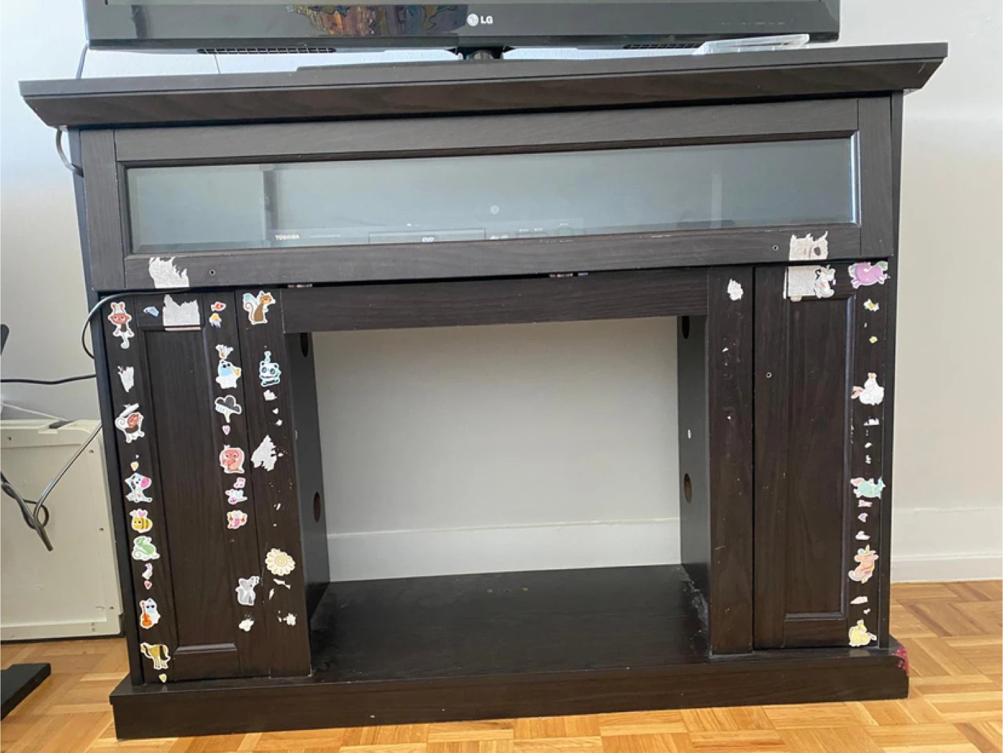 Dark Wood Media Stand with Glass Top TV stand