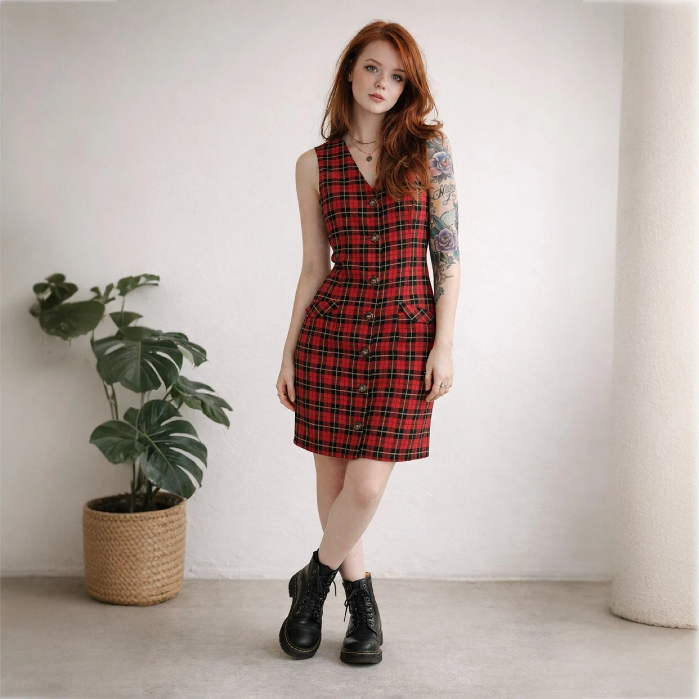 All That Jazz Vintage 90s Tartan Plaid Button Front Dress