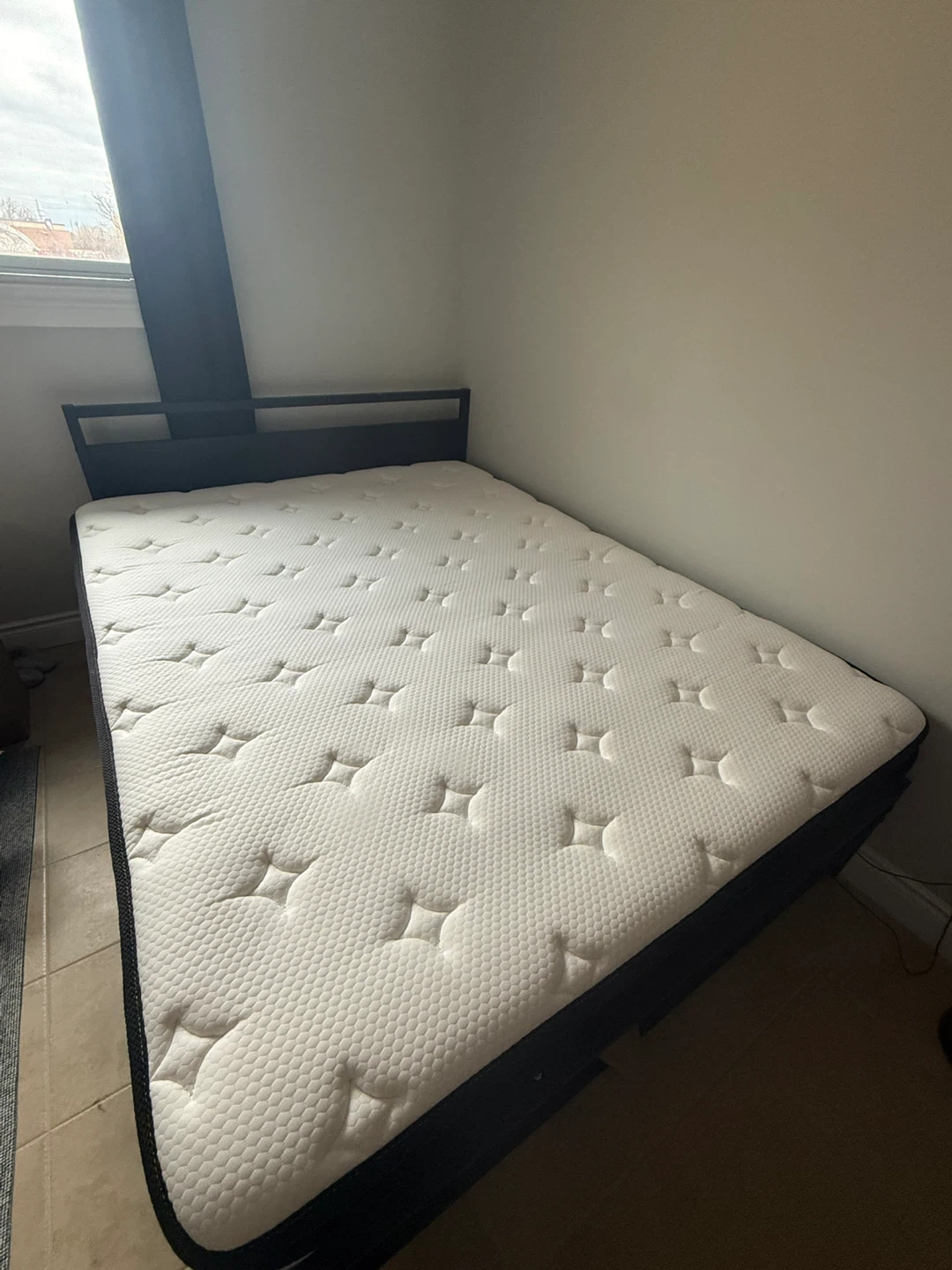 Queen Black Metal Bed Frame with Wood Headboard - photo 2