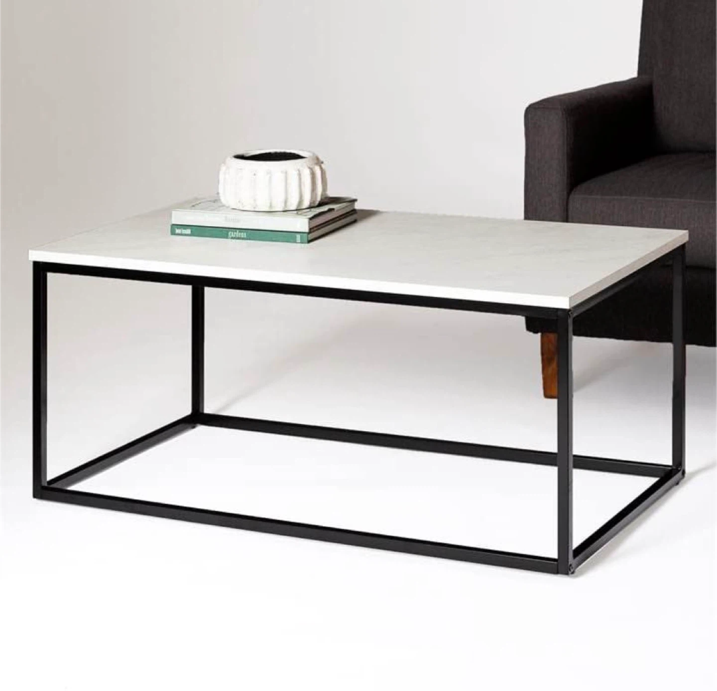 New Modern Coffee Table White with Black Metal Base - photo 2