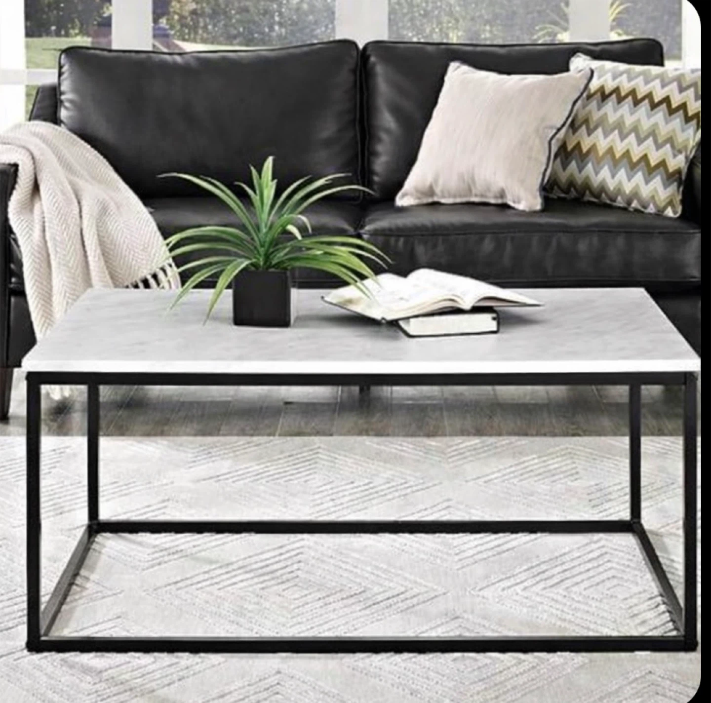 New Modern Coffee Table White with Black Metal Base