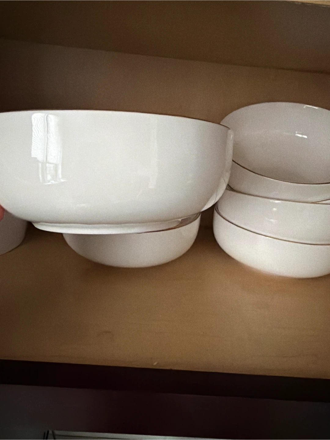 White Ceramic Bowls and Plates with Gold Rim - photo 5
