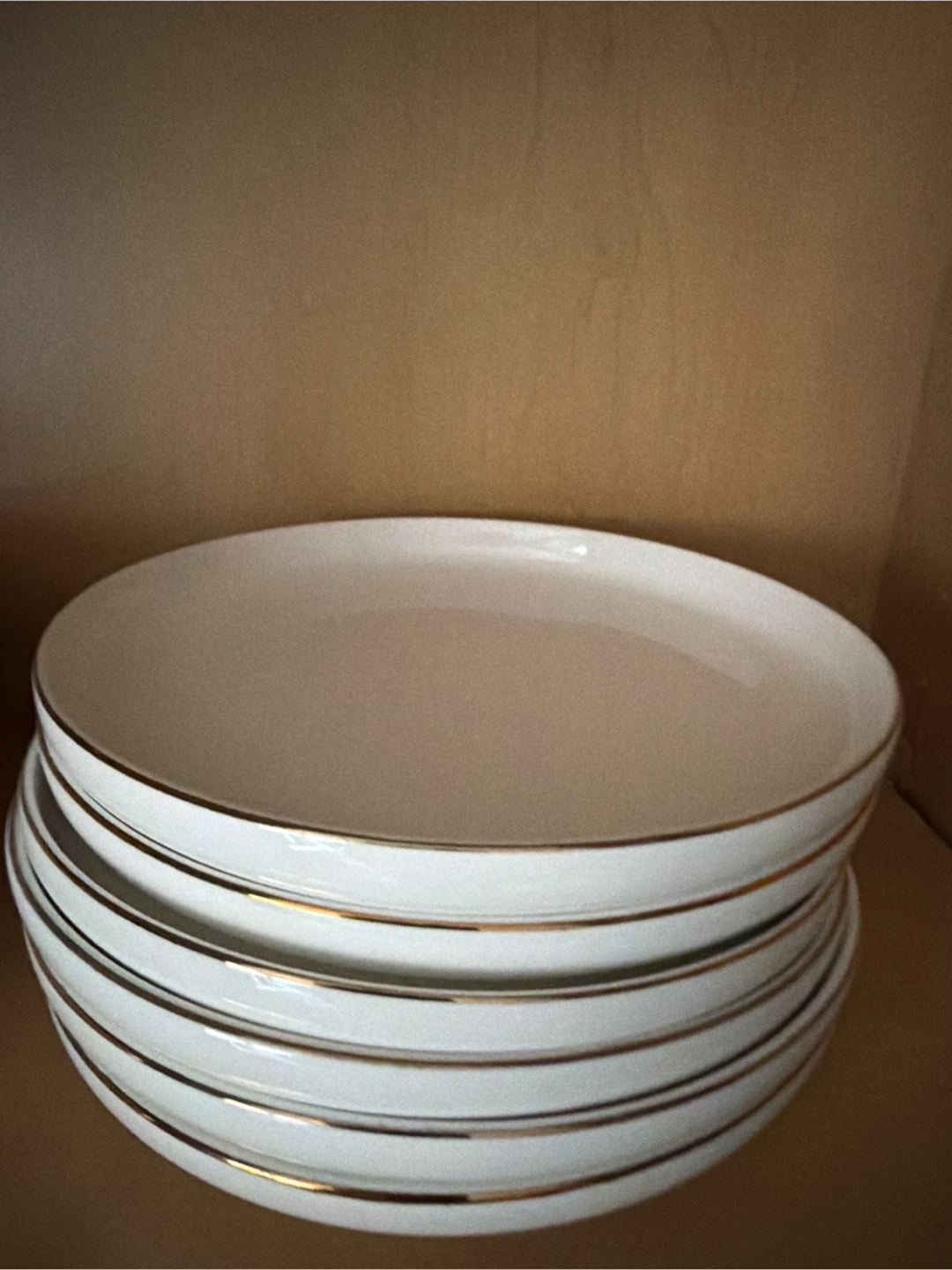 White Ceramic Bowls and Plates with Gold Rim - photo 3