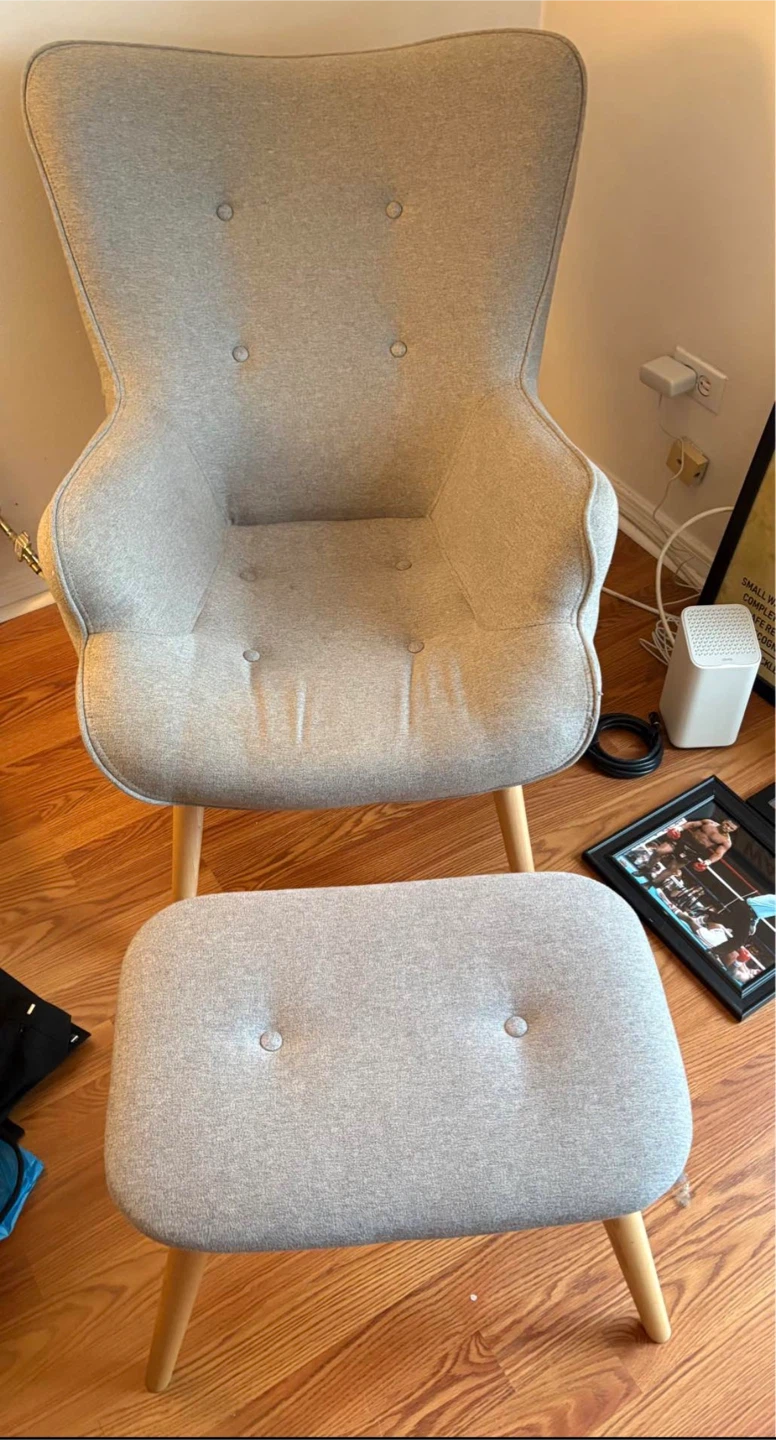 TODAY ONLY 3/08 Gray Upholstered Accent Chair with Ottoman