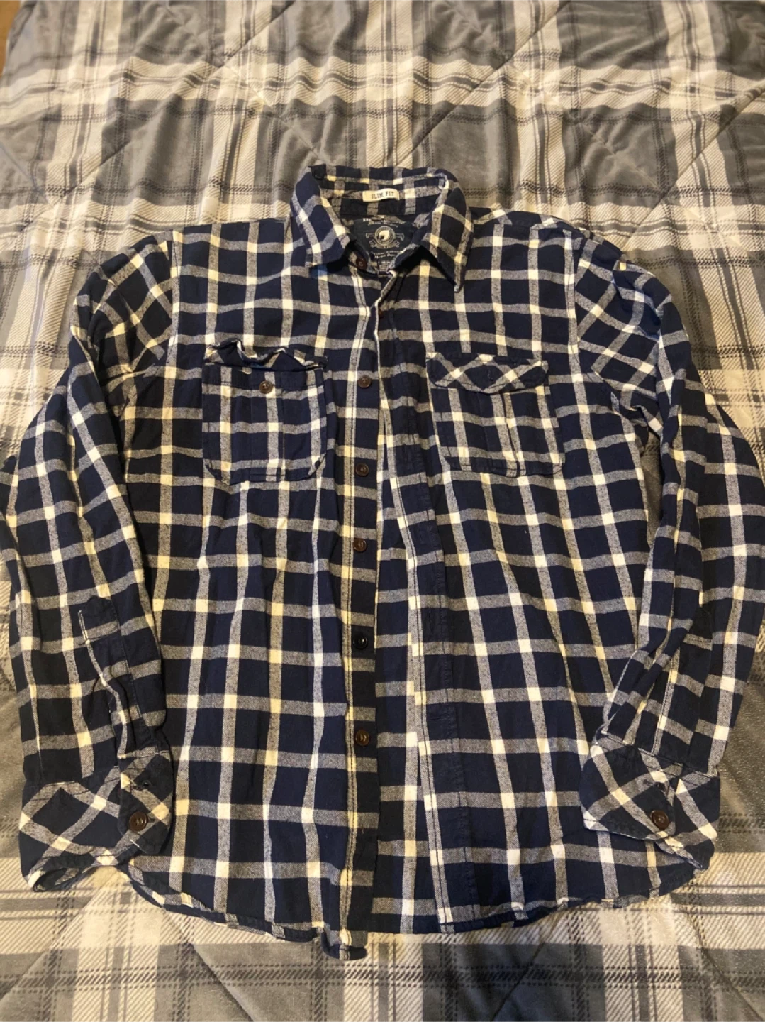 Mens Bluenotes Plaid Long Sleeve Shirt Size Medium Slim Fit
