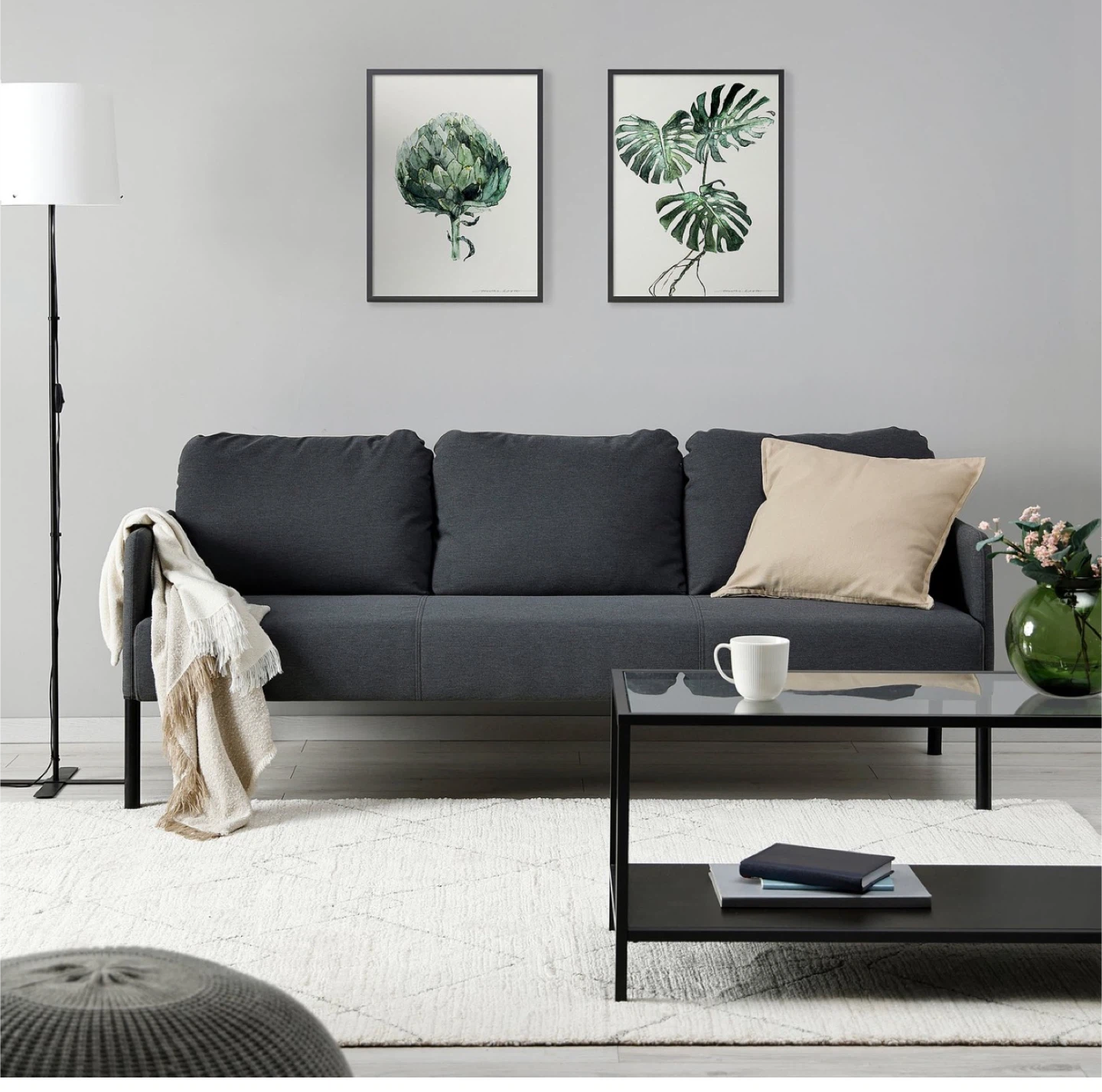 IKEA GLOSTAD Dark Grey 3-Seater Sofa