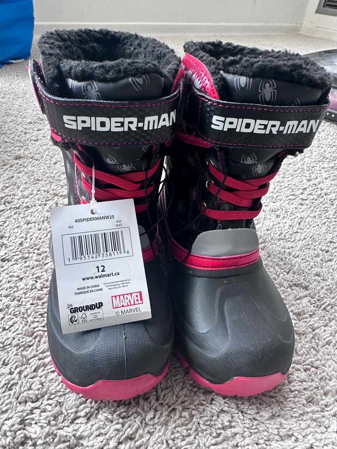 Spider-Man Kids Snow Boots Size 12