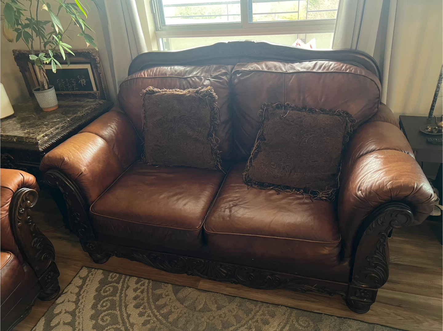 Brown Leather Sofa Set - photo 4