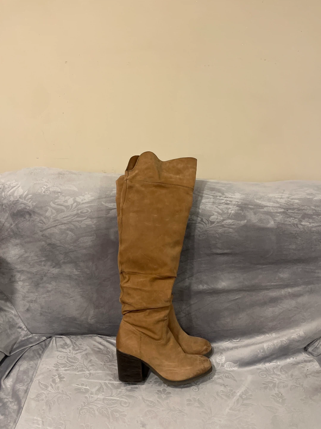 Tan Suede Knee-High Boots