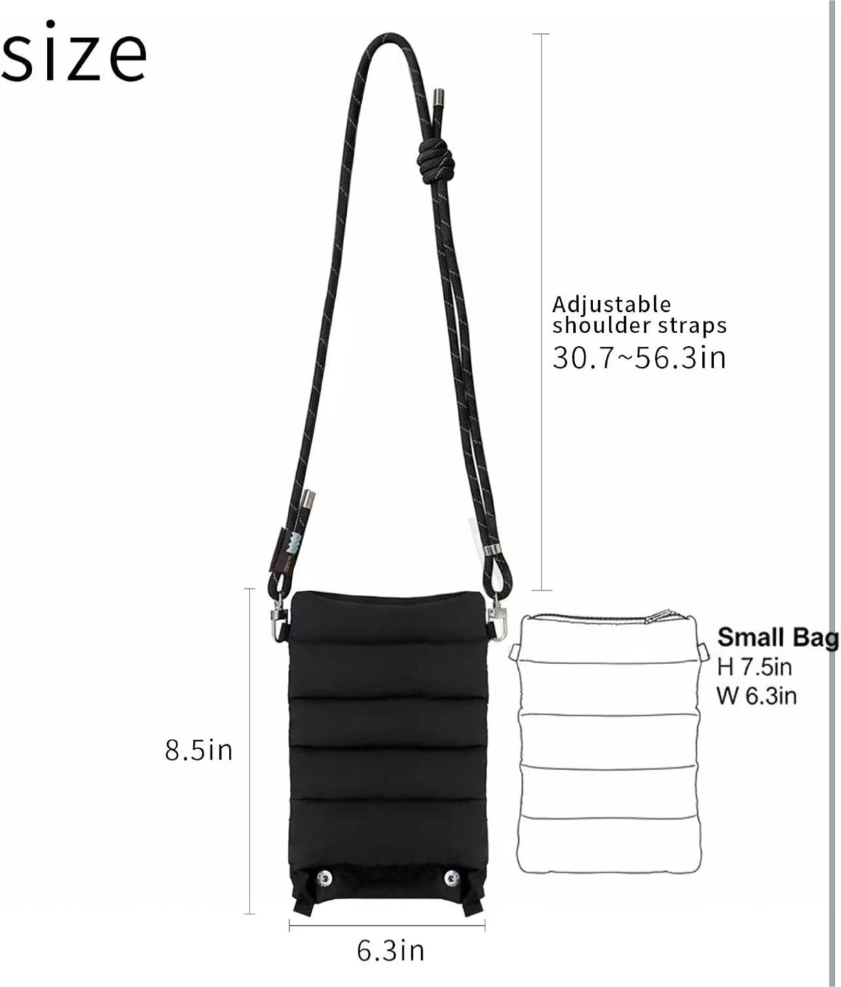 Black Puffer Mini Bag with Adjustable Strap - photo 3