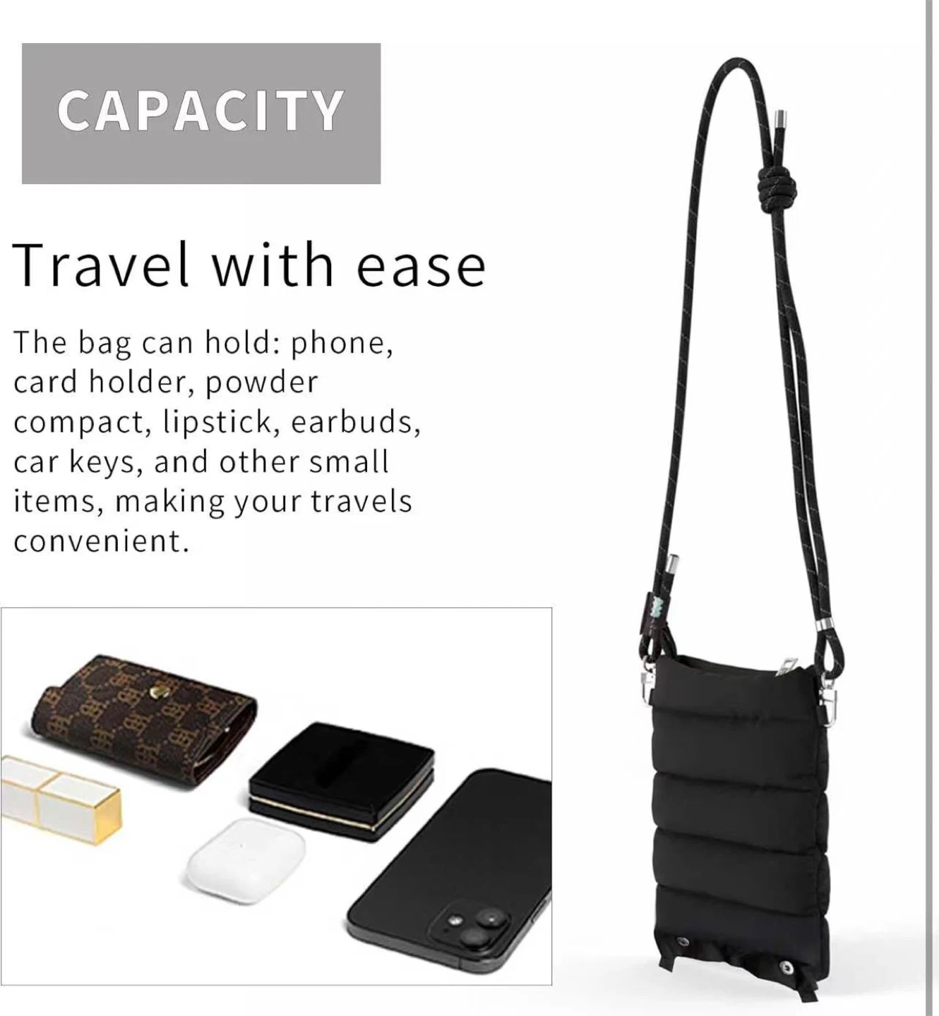 Black Puffer Mini Bag with Adjustable Strap - photo 5
