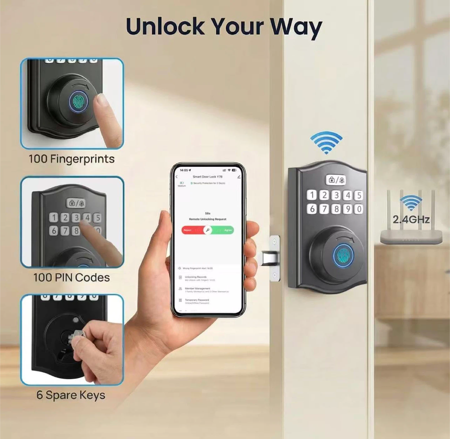 Smart Door Lock with Fingerprint, PIN, and Key Access - photo 3
