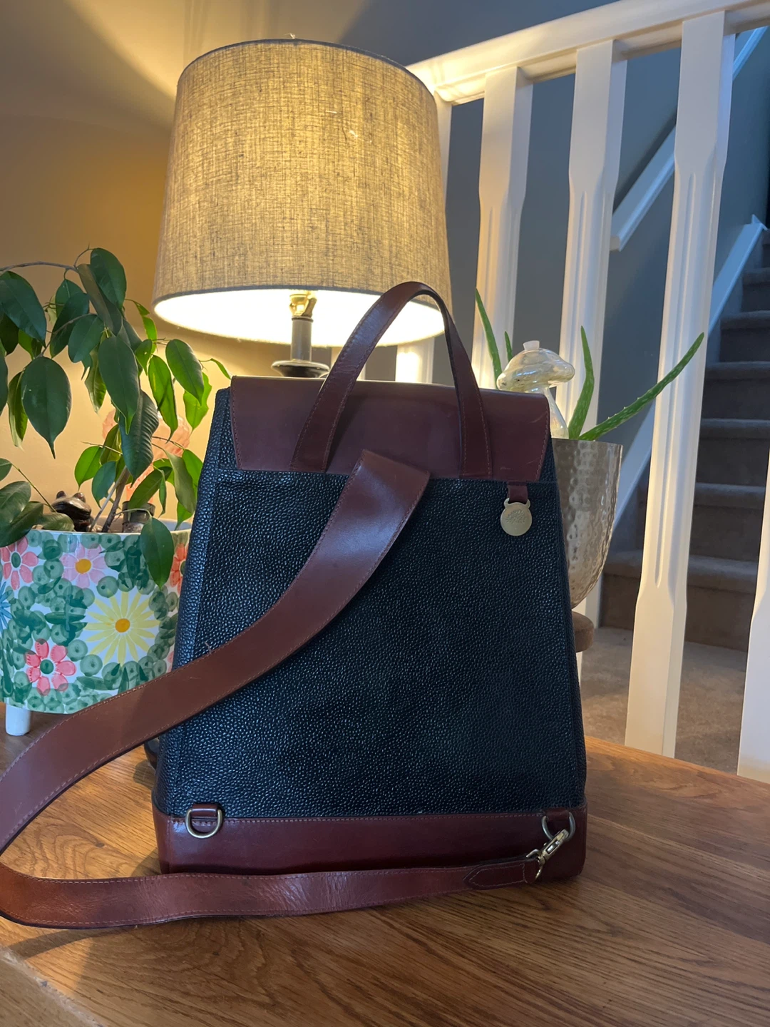 Mulberry Backpack Handbag - Black Textured Leather & Brown
