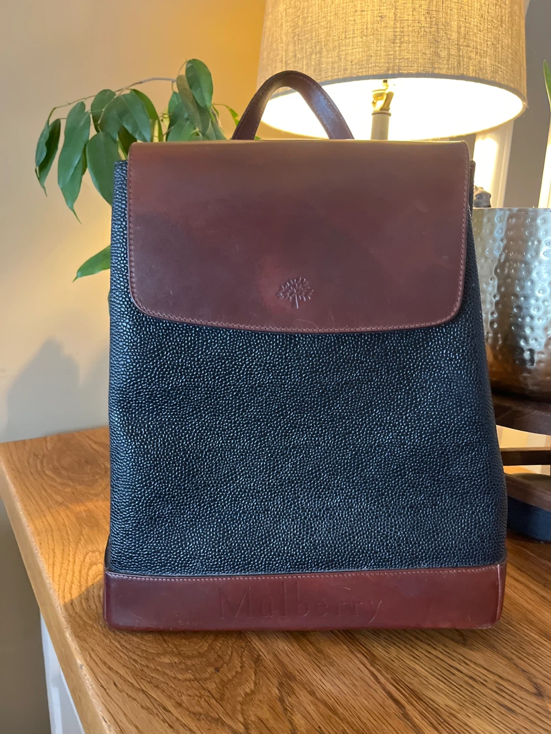 Mulberry Backpack Handbag - Black Textured Leather & Brown - photo 2