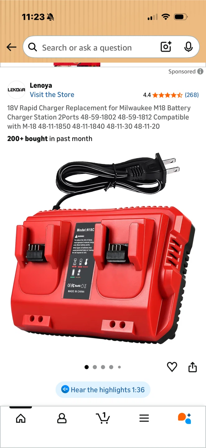 18V Rapid Charger Replacement for Milwaukee M18 Batteries