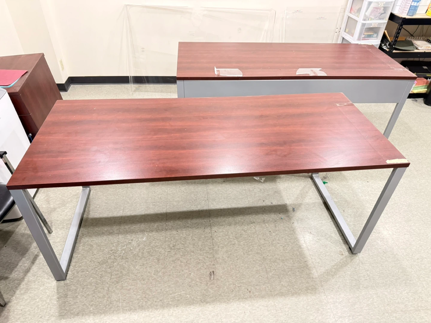 Two Wooden Desks with Metal Legs